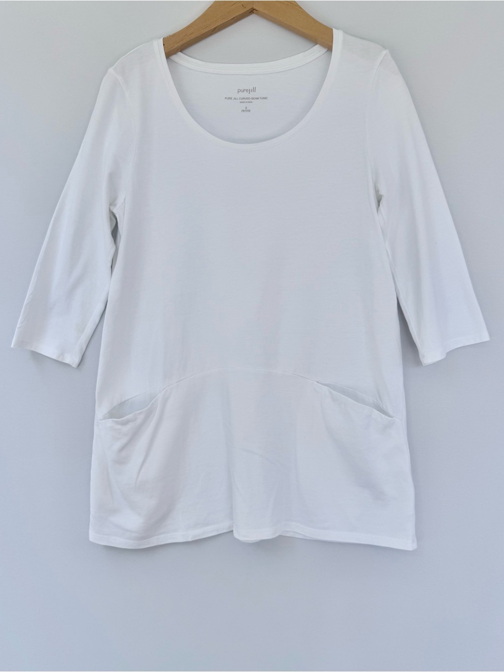 J. Jill Pure Jill White Scoop Neck Tunic 3/4 Sleeve Top, Petite Small, SP, NWOT